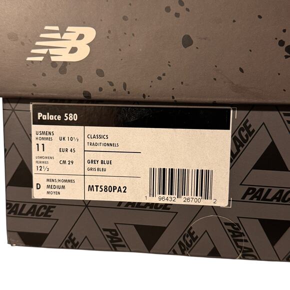 NIB Palace & New Balance Collab 580 Gargoyle Grey Blue MT580PA2 Low Sneakers 11 - Picture 7 of 16